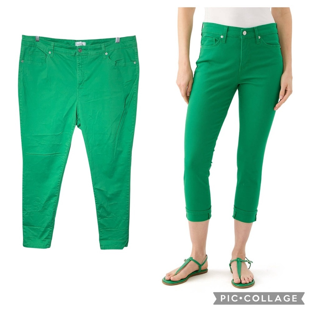 CROWN & IVY High-Rise Cotton Blend Skinny Jeans in Lamar Green, 18W